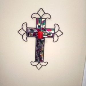 Decorative glass cross candle holder